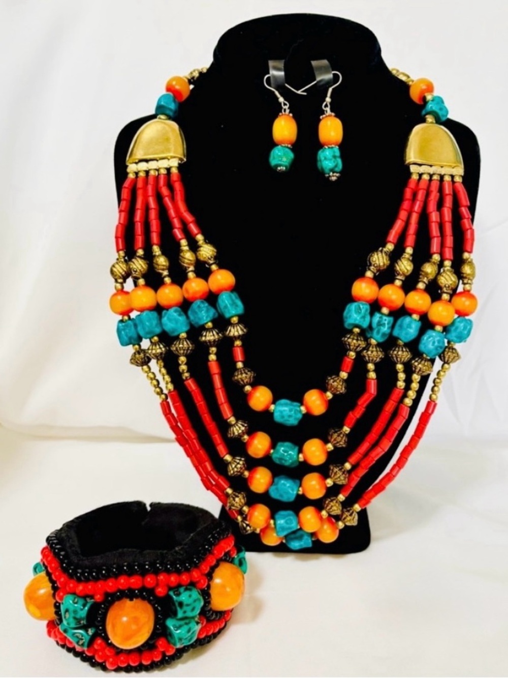 Multicolor Necklace Set Bracelet,Earrings and Ring